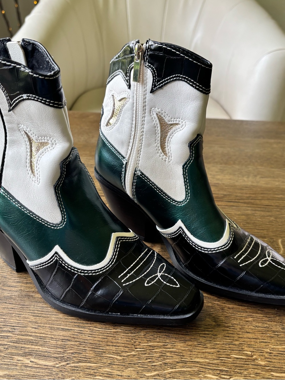 Stradivarius Western Ankle Boots Croc Embossed Pattern EU 37 US 6.5-7 - Picture 9 of 10